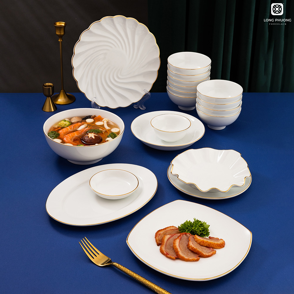 Bộ Đồ Ăn Hoàng Kim Viền Vàng 10 Món – Sứ Long Phương